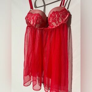 Victoria's Secret Red Lace & Mesh Babydoll Chemise